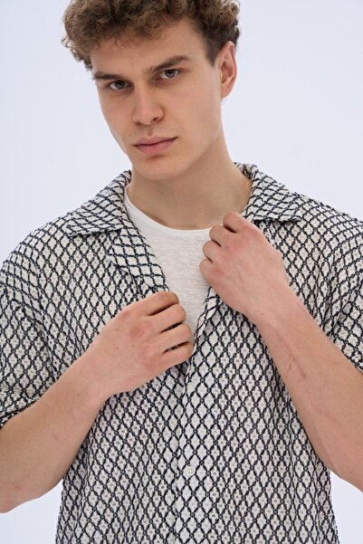 İLKCET MODA Ανδρικό πουκάμισο Oversize με σχέδια