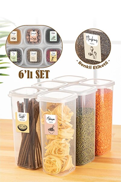 Vienev 6-Piece 1.75 Liter Peggy Square Food Storage Container with Colorful Labels White