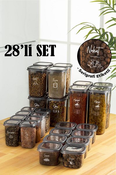 Vienev 28 Pieces Peggy Square Food and Spice Full Set with Screen Printing Label 8(1,2, 0,55, 0,45) 4x(1,75)