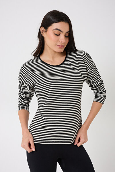 BY PAPI Off-Shoulder Thick Striped Four Seasons Viscose Lycra T-Shirt