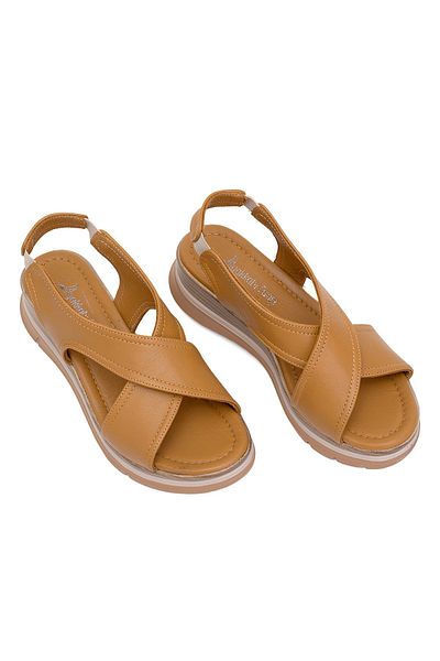 Ayakkabı Fuarı Elit Koc25-62 Women's Genuine Leather Wedge Heel Sandals Brown