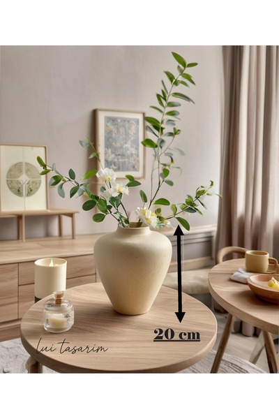 Lui Tasarım Krem Iskandinav Tarzı Krem Rengi Bohem Seramik 20 Cm Küp Vazo Trend