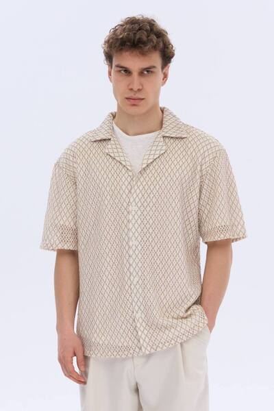 İLKCET MODA Ανδρικό πουκάμισο Oversize με σχέδια