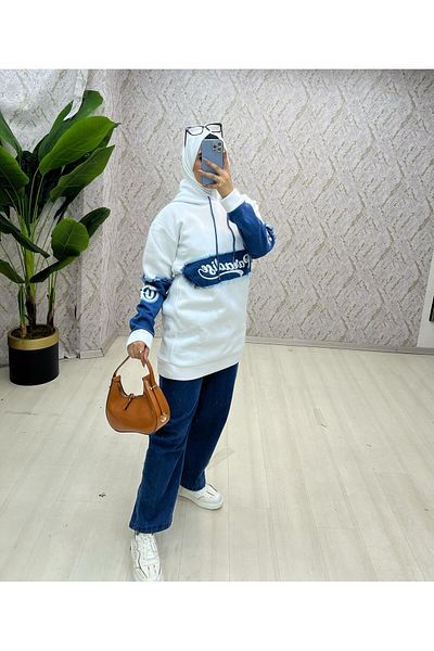 zümrüt moda Hooded Tunic and Trousers Winter Jeans Set - 1766