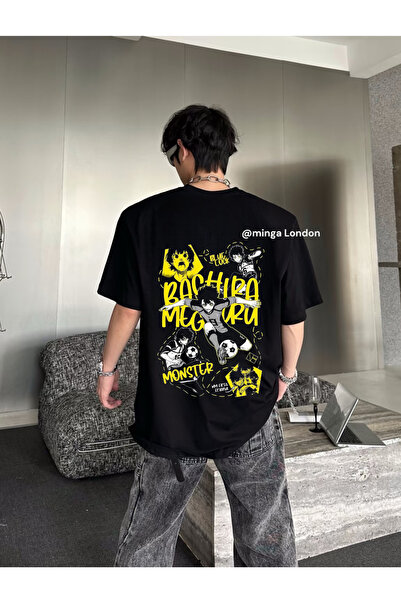 Minga London Tricou negru oversize - Meguru Black Friday cu imprimeu pe spate Bachira