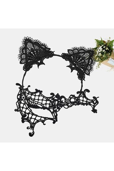 BilfolD Black Lace Mask and Ear Crown Set No 13