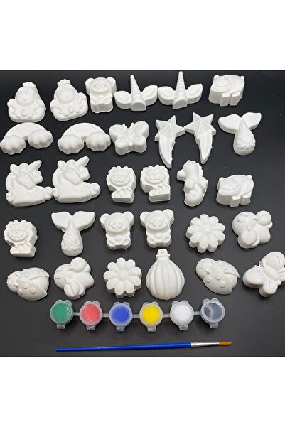 evim atölye 30 Adet (3D) M Boy Hayvanlar Ve Çiçekler Taş Boyama Figür Çocuk G...