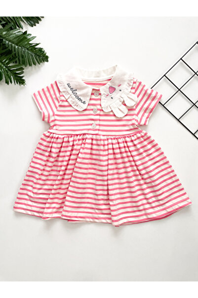 Minicixbebe Çizgili Yazlık Penye Kız Bebek Elbise