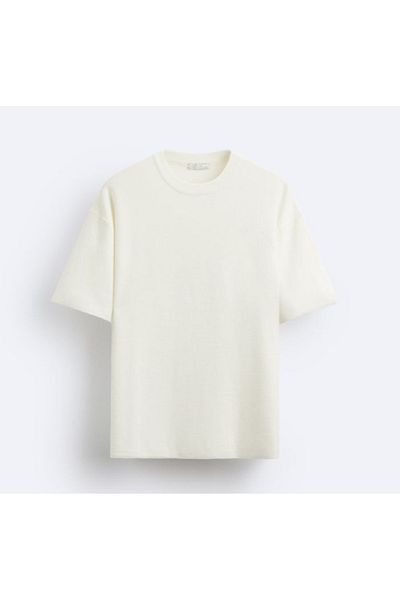 ModaDeniz Μπλουζάκι Unisex εκρού με στρογγυλή λαιμόκοψη με κοντό μανίκι χαλαρή εφαρμογή