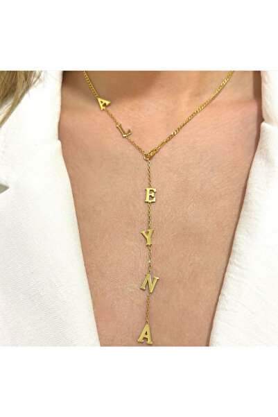 Ay Kuyumculuk Kişiye Özel Isimli Y Model Gümüş Kadın Kolye 22 Ayar Kaplama