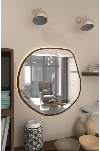 Wallover Design Özel Tasarım Siyah MDF Çerçeveli Kablosuz Pilli Led Sistemi 4mm RODAJLI Lovee Ayna Seri