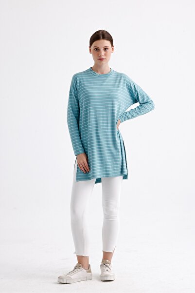 mermaya Premium Quality, Green, Striped, Combed Cotton Tunic.
