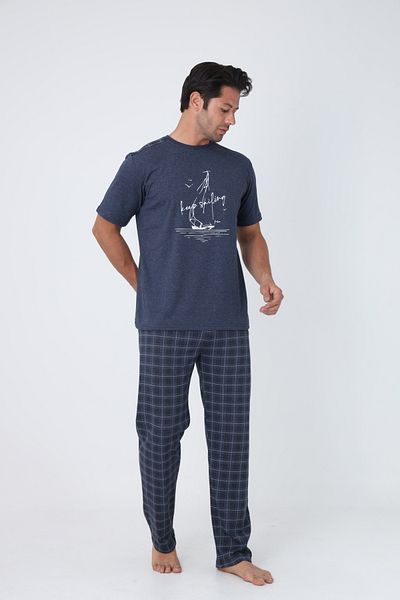 FAMESTEKSTİL Men's Plaid Summer 100% Cotton Short Sleeve Comfortable Pajama Set