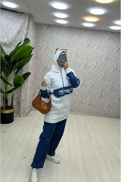 zümrüt moda Hooded Tunic and Trousers Winter Jeans Set - 1766