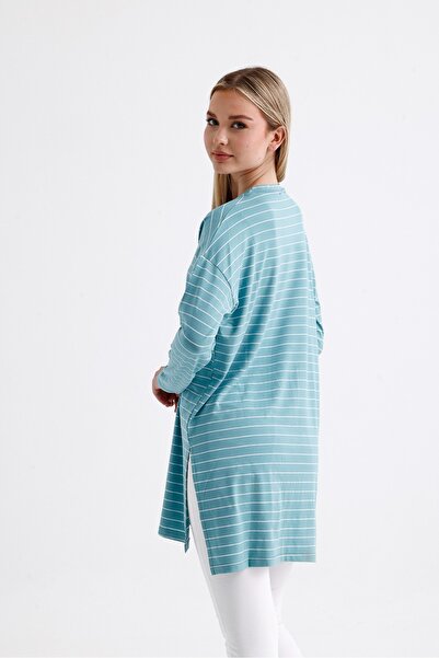 mermaya Τονίκα υψηλής ποιότητας, πράσινη, ριγέ, χτενισμένη από βαμβάκι.