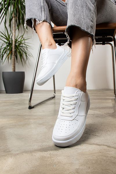 İmerShoes Ležérní bílé dámské tenisky šněrovací lehké, tlustá podrážka vycházkové prodyšné sportovní boty 1004
