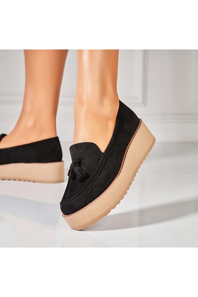 Joana Women's Casual Black Shoes Made of Eco-Suede Leather Kelis