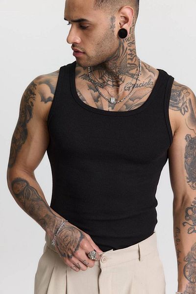 NOUCAMP Men's Halter Neck Ribbed Sleeveless T-Shirt Athlete Tank Top
