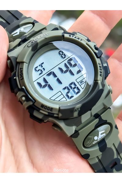 Cockpit Suitable for Pool Sea Use Green Silicone Cord, Lighted, Digital Sports Boys' Wristwatch Bracelet