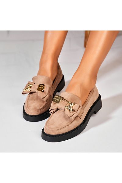 Joana Women's Casual Khaki Shoes Made of Eco-Suede Leather Lucely