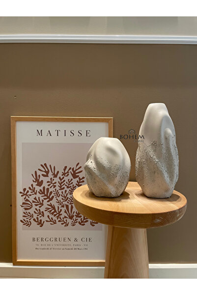 Home Seramik bej 2'li dokulu stoneware dalga vazo seti