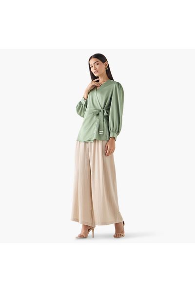 Iconic Iconic Plain Wrap Top with Tie-Up Belt