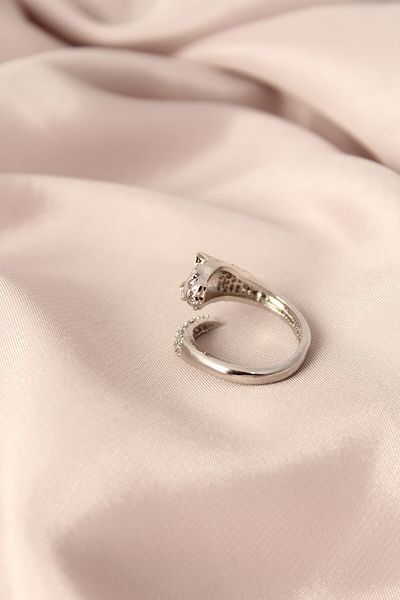 Giydirmece Silver Color Metal Zircon Stone Tiger Model Adjustable Women's Ring