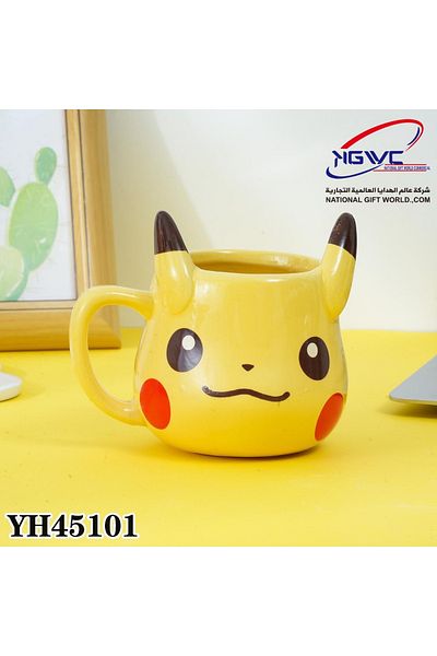 KAZUKO 3D Handmade Pokemon Ceramic Coffee Cup Pikachu Poke Ball with Handle Breakfast Tea Cup