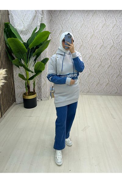 zümrüt moda Winter Jeans Set - Hooded Tunic and Trousers, 1768
