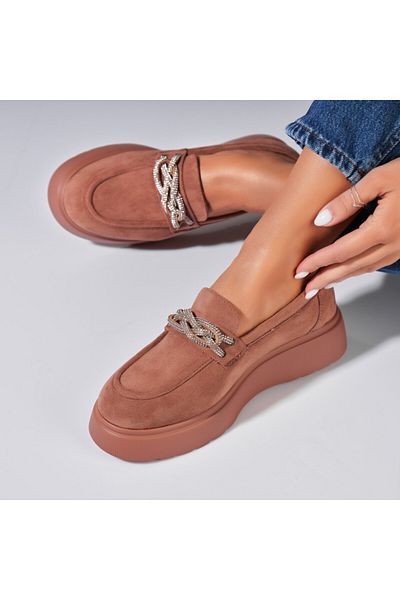 Joana Women's casual Khaki shoes made of ecological suede leather Aylen