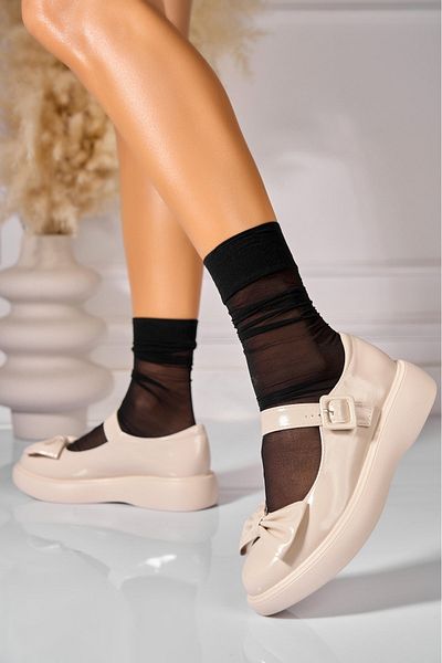 Joana Women's Casual Beige Shoes Made of Ecological Patent Leather Dyanni2
