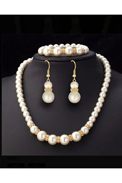 MYSTERY TAKI AKSESUAR مجموعة سوار وقلادة وحلق من حجر الزركون واللؤلؤ