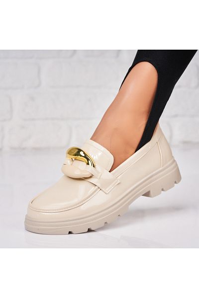 Joana Women's casual shoes Beige made of ecological patent leather Maela