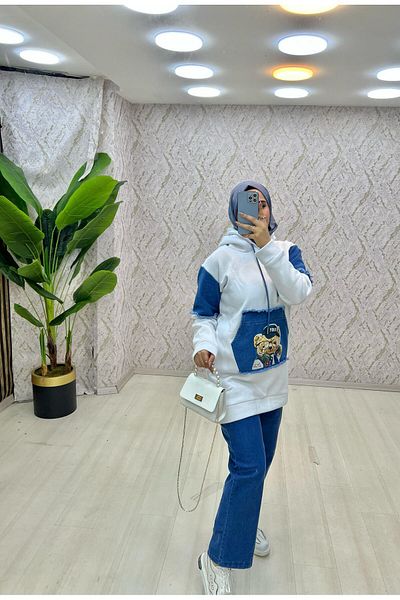 zümrüt moda Hooded Tunic and Trousers Winter Jeans Set - 1767