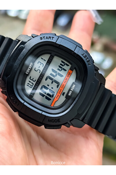 Cockpit Green Color Silicone Cord, Illuminated, Digital Sports Men's Wristwatch Bracelet Suitable for Pool Sea Use