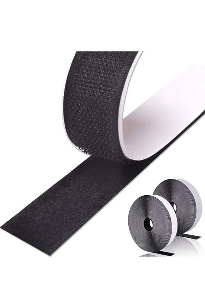 Genel Markalar 1 Cm 25 Metre Cırt Cırt Bant Şerit, Arkası Güçlü Yapışkanlı Cırt Cırtlı Bant 25 Metre Erkek+25 Metre Dişi Set (SİYAH)
