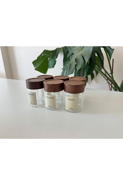 moon dekor home Set of 6 Small Size Glass Spice Racks with Acacia Lid