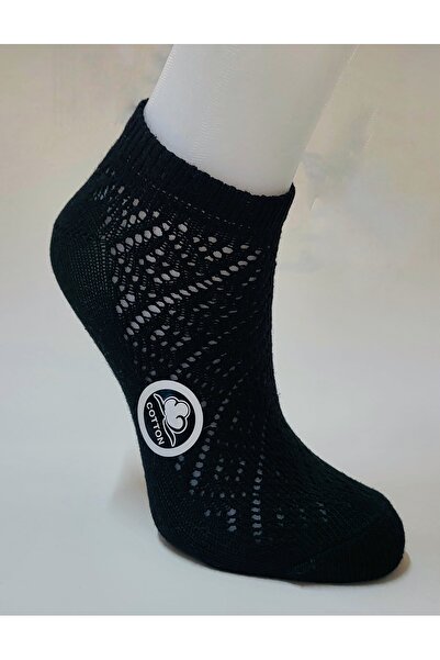 ALYA 3’LÜ PAMUKLU FİLE DESEN SİYAH  PATİK