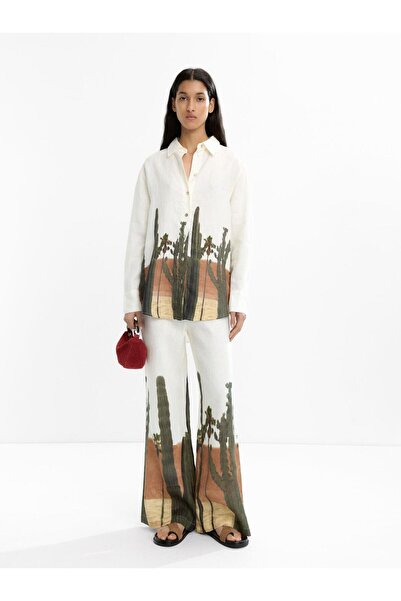 PARFOIS %100 Keten Desenli Pantolon