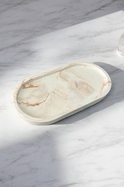 Paradise Work Decorative Marble Patterned Presentation Bowl Oval Tray
