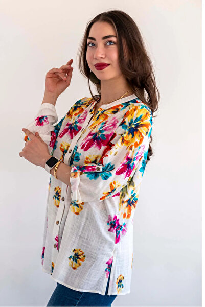 citycenterfashion Women's Plus Size 100% Organic Cotton Shirt Cty-Akc-Guzd Patterned Fold Sleeve Shirt