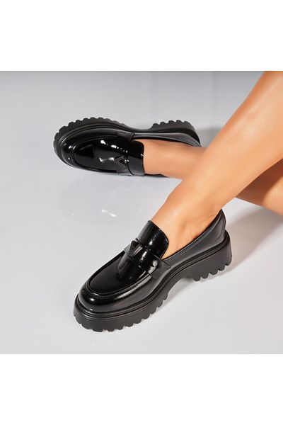 Joana Women's Casual Black Shoes Made of Ecological Patent Leather Kleio