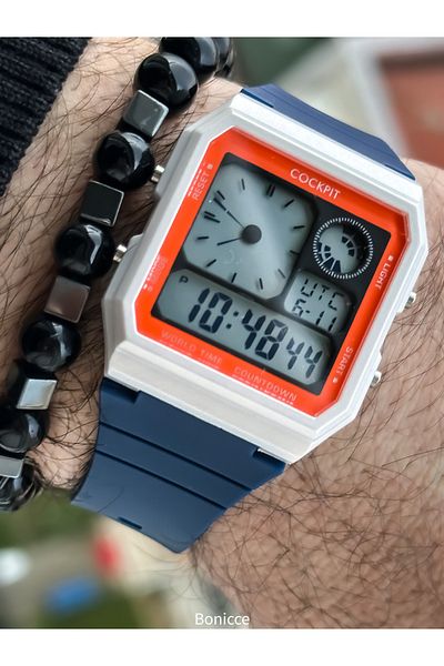 Cockpit Green Color Silicone Cord, Illuminated, Digital Sports Men's Wristwatch Bracelet Suitable for Pool Sea Use