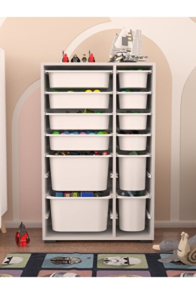Pratico Rine 12 Sepetli Çok Amaçlı Oyuncak Dolabı Beyaz