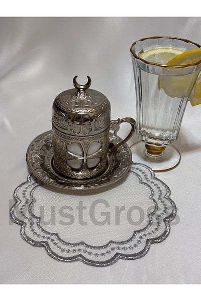 Mustgross 6 Pieces Fabric Presentation Napkins - Coffee Side Embroidered Presentation Napkin, Cocktail Napkin