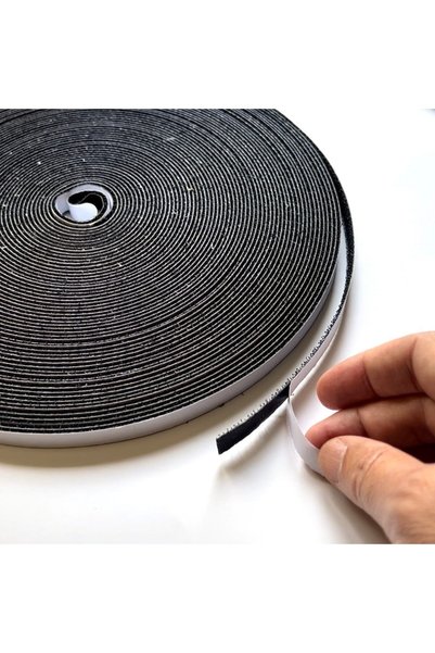 Genel Markalar 1 Cm 25 Metre Cırt Cırt Bant Şerit, Arkası Güçlü Yapışkanlı Cırt Cırtlı Bant 25 Metre Erkek+25 Metre Dişi Set (SİYAH)