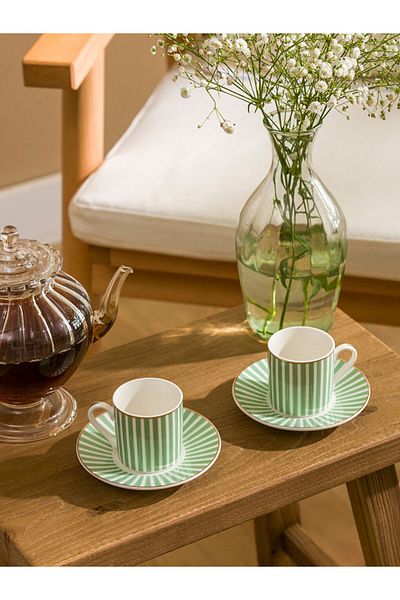 LC Waikiki Green Line 2 Personality Porcelain Coffee Cup Set 90 ml