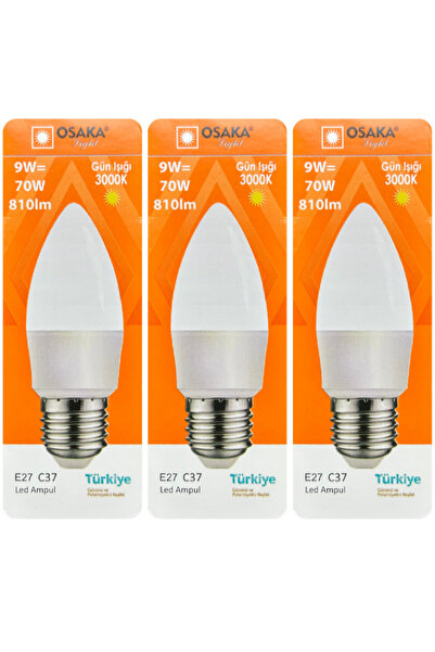 Avarson (3 Adet) Osaka 9W (70W) Sarı Işık (3000K) E27 Duylu (Kalın Duy) Led M...