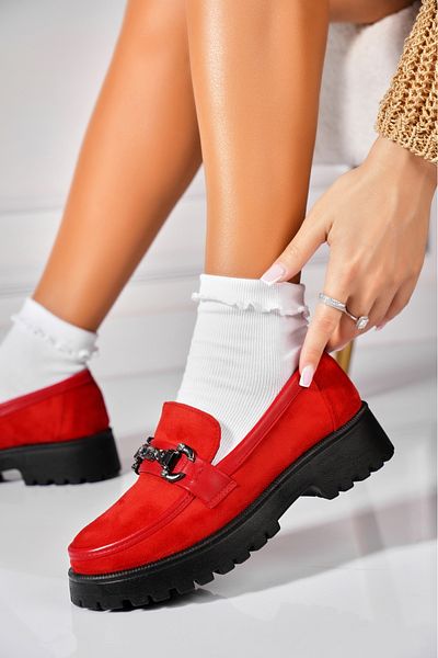 Joana Pantofi dama casual Rosii din Piele Ecologica Intoarsa Lizzet