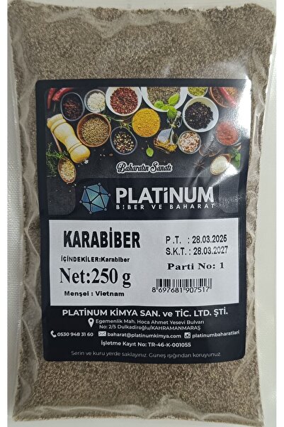 Platinum Saf Gerçek Karabiber 250 gr.- Taze Öğütülmüş,Doğal,Katkısız ve Kalit...
